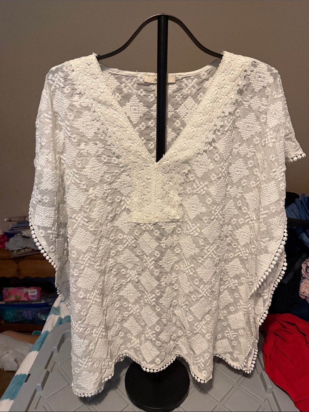 White V-Neck Embroidered Women’s Top